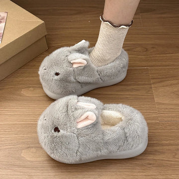 New Cute 3D Rabbit Furry Slippers Women Winter Warm Plush Closed Back House Shoes Non Slip Bunny Indoor Flip Flops Home Slipper