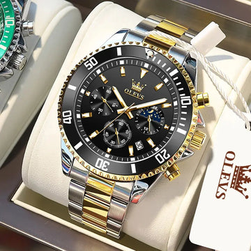 OLEVS Orologi da uomo Orologio di lusso delle migliori marche da uomo Cronografo originale impermeabile in acciaio inossidabile Fasi lunari Data Quadrante Rota platinumshop