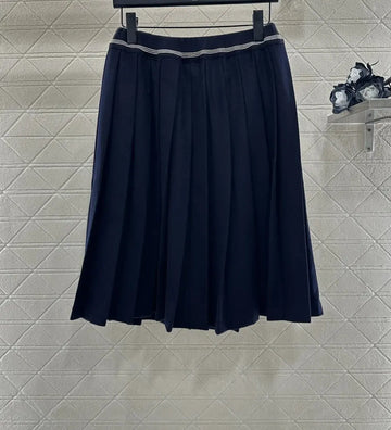 Early spring new elegant and fashionable mid length wool pleated high waisted A-line half skirt women's clothing PlatiNum