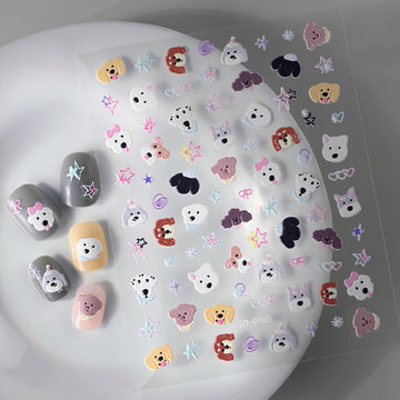 1Pcs 5D Lovely Dog/Cat Nail Art Stickers Cartoon Puppy Kitten Pet Animal Adhesive Nail Decals Y2K Manicure Decorations Sliders &