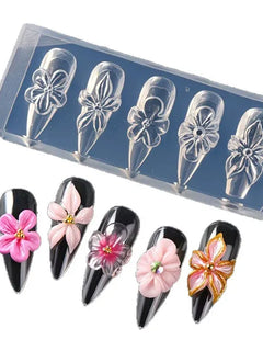3D Flower Silicone Nail Mold Lily & Hibiscus Petals Carving Template Gel Polish Stencils for Spring Summer Manicure Decor 2027