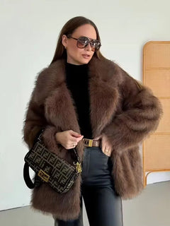 ZADORIN 2025 Winter Chic Furry Warm White Fox Faux Fur Coat Woman Clothing Lapel Oversized Mid Long Fluffy Fur Jacket Outerwears