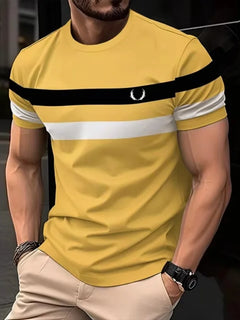 T-shirt a righe colorate con stampa 3D per uomo T-shirt a maniche corte con motivo a blocchi di colore Harajuku Streetwear Top T-shirt con o-collo