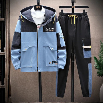 Spring Men Sportswear Tracksuit 2 Piece Running Sets Sports Hooded Jacket+Pant Sweatsuit Male Print Clothing Streetwear