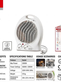 2000W Fan Heater Portable Electric Space Heater with Thermostat, Tabletop Electric Heater for Home and Office, Overheat Protection