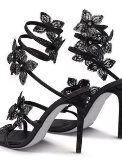 Eilyken Sexy CRYSTAL Flower Thin High Heels Women Sandals Street Style Narrow Band Ankle Strap Pole Dancing Ladies Shoes