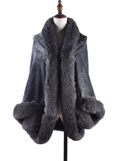Winter New Fashion Warm Sleeve Plush Cape Cape Large Loose Bat Sleeve Plush Coat Cardigan Women