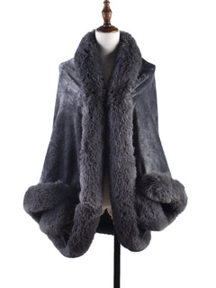 Winter New Fashion Warm Sleeve Plush Cape Cape Large Loose Bat Sleeve Plush Coat Cardigan Women