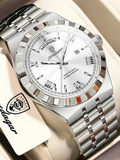 POEDAGAR Fashion Male Clock Luminous Waterproof Week Date Creative Men Watch Stainless Steel Quartz Business Men's Watches Reloj