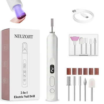 Cordless Nail Drill Electric Nail File Kit, Rechargeable Efile Set, Portable Acrylic Gel Nail Polish Remover Machine, Pedicure Manicure Tool, 11 Bits, 6 Sanding Bands, Salon Home