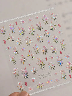 5D Kawaii Lily Nail Art Stickers 1pcs Japanese Pink White Flower With Diamond Self Adhesive Nail Decorations Slider Decals DIY