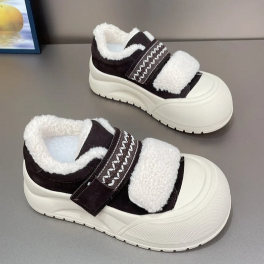 ZXRYXGS 2026 New Fashion Round Toe Lace-up Cowhide Wool Warm Sneakers Trendy Shoes Platform Elevator Sneakers Women Snow Shoes