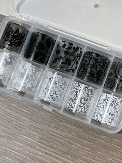 10 Rolls 2.5*50cm Sexy Lace Nail Foils Black White Transfer Paper Nail Art Stickers Stripe Lace Manicure Decals Nail Decorations