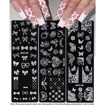 3pcs Bow Tie Nail Stamping Plates Butterfly Design Floral Flower Leaf Nail Art Stamp Stencil Printing Template Manicure Tools
