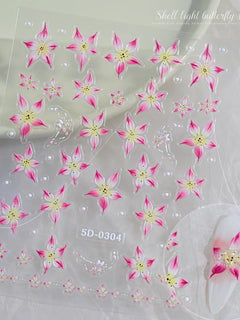5D Hibiscus Flower Nail Embossed Sticker Acrylic Pink White Gold Petal Leaf Adhesive Decal Butterfly Dragon Floral Elegant Decor