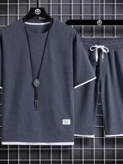 2026 nuovi set di waffle da uomo estivi T-shirt e pantaloncini casual Set tuta sportiva maschile tut