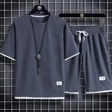 2026 nuovi set di waffle da uomo estivi T-shirt e pantaloncini casual Set tuta sportiva maschile tuta tinta unita abiti larghi platinumshop