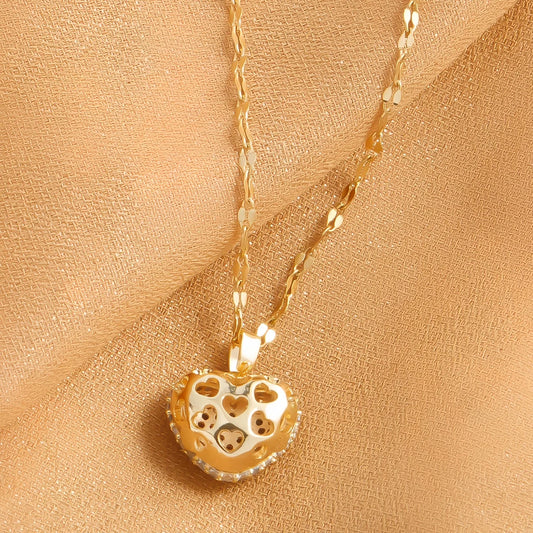 con ciondolo a forma di cuore con zirconi, temperamento femminile, collana in acciaio inossidabile placcato oro, regali di gioielli per feste di nozze
