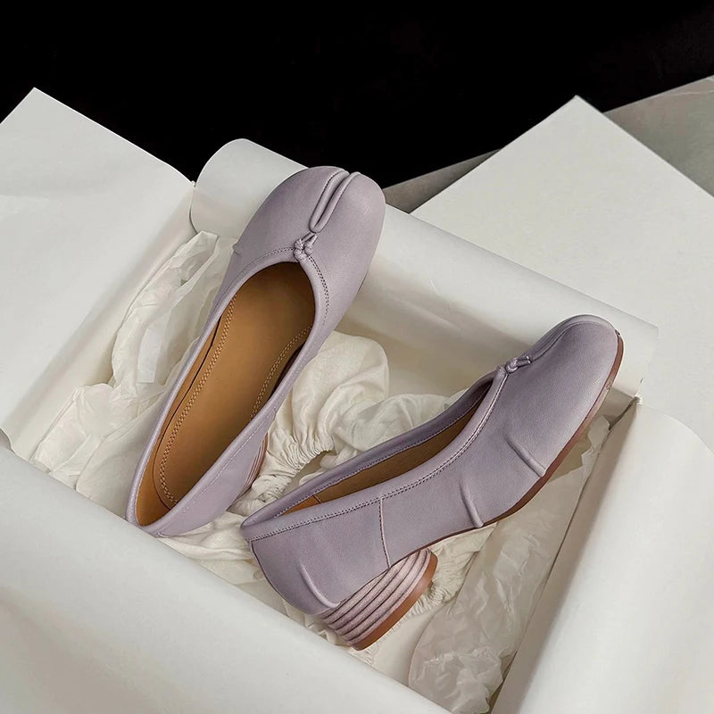 Roundtoe midheel shoes Womens Genuine leather High heels Sheepskin Pleated Tibi splittoe shoes Women Mary Jane shoes Designer