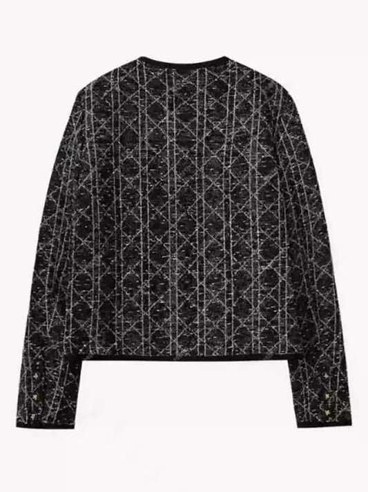 2025 new style fashionable European old money style tweed jacket slimming round neck rhombus top