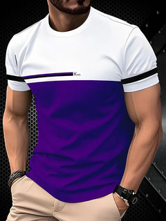 New Fashionable 3D Simple Striped Printed T-shirt For Men Urban Fashion Harajuku Round-neck Short-sleeved Comfortable Large Tops