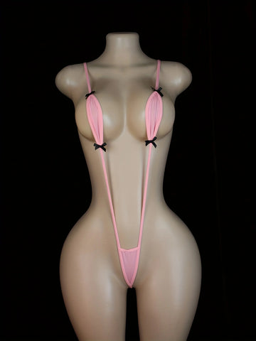 Sexy Adjustable Strappy Teddy Bodysuit for Women - Black Lingerie with Red Accents, Backless Design, Semi-Sheer Adult Apparel