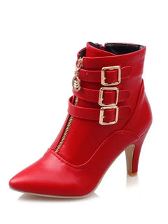 Women Shoes Boots Spring High Heels Ankle Boots Pointed Toe Buckle Boots Zip Ladies Shoes White Big Size 2023