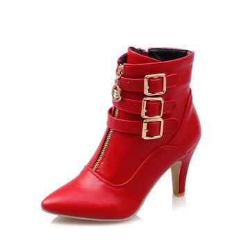 Women Shoes Boots Spring High Heels Ankle Boots Pointed Toe Buckle Boots Zip Ladies Shoes White Big Size 2023