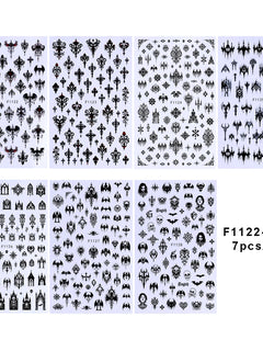 7/8pcs 3D Gothic Black Halloween Nail Stickers Cool Design Alphabet Letter Lace Castle Skull Y2K Manicure Decoration Accessories