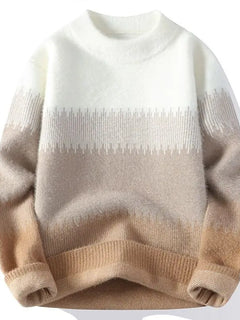Vintage Contrasting Color Sweater Men's Casual Knitted Long Sleeved Bottom Printed Pullover Harajuku Half-high Collar Sweaters