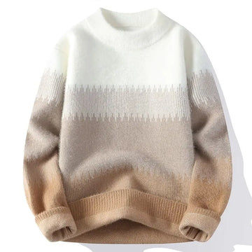 Vintage Contrasting Color Sweater Men's Casual Knitted Long Sleeved Bottom Printed Pullover Harajuku Half-high Collar Sweaters