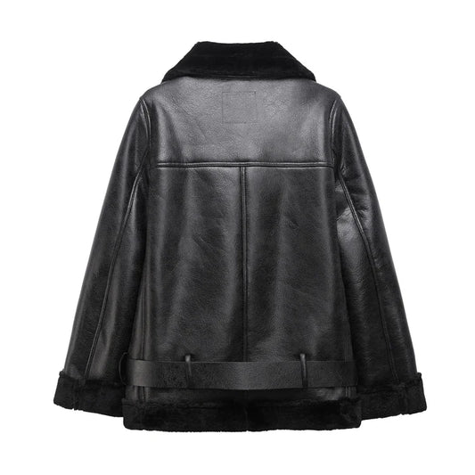 2025 The new women's jacket with extra thick warm and extra thick lamb feather rider jacket with artificial fur