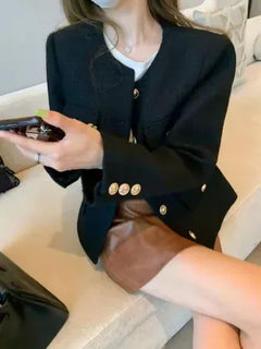 French Wool Tweed Coat Fashion High-end Gold Button Short Slim Temperament Spring and Autumn Korean Coats Women Jacket New