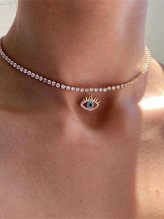 LXY-W Boho Fashion Gold-plate Simple Crystal Chain Eye Pendant Necklace For Women Vintage Female Choker Jewelry Gift Wholesale