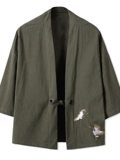 Men Kimono Crane Embroidery Harajuku Japanese Style Cardigan Casual Cotton Men Samurai Costume Yukata Asian Clothes Men Jackets