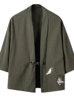 Men Kimono Crane Embroidery Harajuku Japanese Style Cardigan Casual Cotton Men Samurai Costume Yukata Asian Clothes Men Jackets