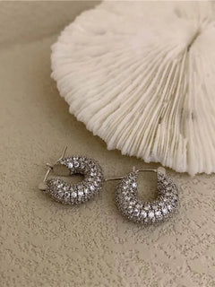 Stainless Steel Gold Color Large Round Hoop Earrings for Women Exquisite Shiny Zircon Circle Huggie Chunky Earring Jewelry Gifts