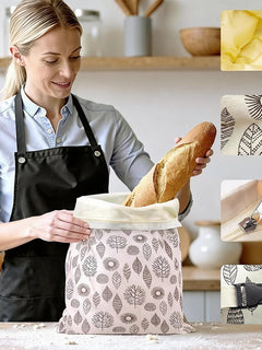 Borsa per Pane in Cotone Riutilizzabile con Chiusura a Fibbia, 2 Pezzi, 43x33cm, Tessuto Traspirante per Cucina e Viaggi