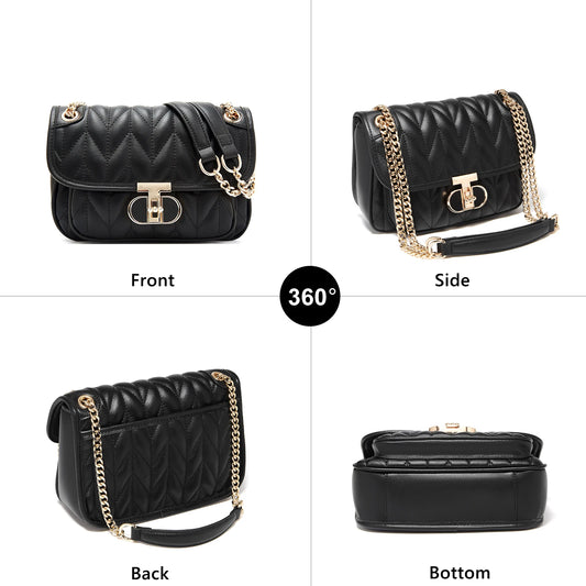 FOXER 2025 Fashion Women‘s Shoulder Bag Lady Split Leather + PU Classic Quilted Bag Chain Crossbody Handbag Valentine's Day Gif