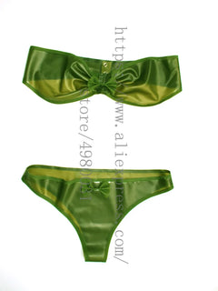 Sexy women's lingerie set including bra and briefts in transparent green color