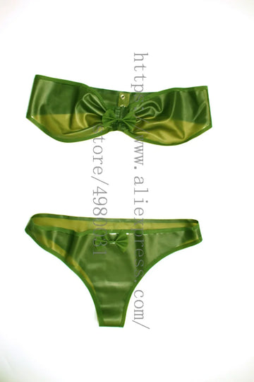 Sexy women's lingerie set including bra and briefts in transparent green color