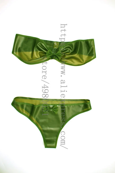 Sexy women's lingerie set including bra and briefts in transparent green color