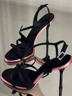 Satin Color Block Stiletto Fashionable High Heels with One Belt 2026 New Summer Sexy Temperament Versatile Sandals