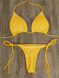 Set bikini sexy perizoma da donna Costume da bagno laterale stile fasciatura Costume da bagno brasiliano con cinturino diviso Set costume da bagno femminile solido regolabile