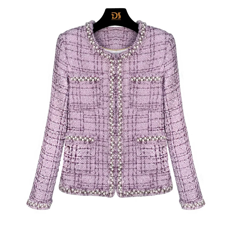 2025 new fashion round neck noble heavy industry beading celebrity light luxury temperament high-end design tweed jacket