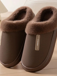 2026 New Large Size Mens Winter Cotton Slippers Thickened Non Slip Sole Indoor Home PU Plush Warm Slippers for Men