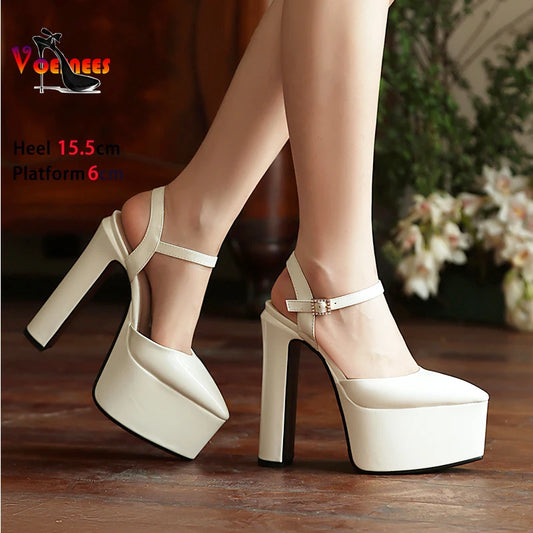Platform Pointed Toe Sandals For Women Summer New Ankle Buckle Strap Gold Runway High Heels Large Size 43 Wedding Party Shoes