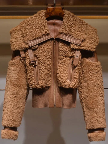Lautaro Winter Warm Thick Patchwork Faux Fur Coat Women Long Sleeve Zipper Turndown Collar Stylish Fluffy Jacket Fashion 2021