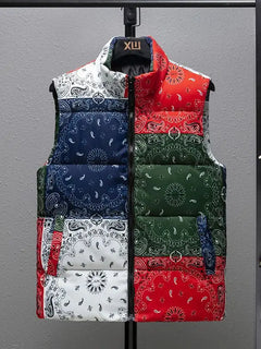 Heavy Duty Men's Vest Thickened Down Jacket with Unique Peanut Blossom Design Stand Collar