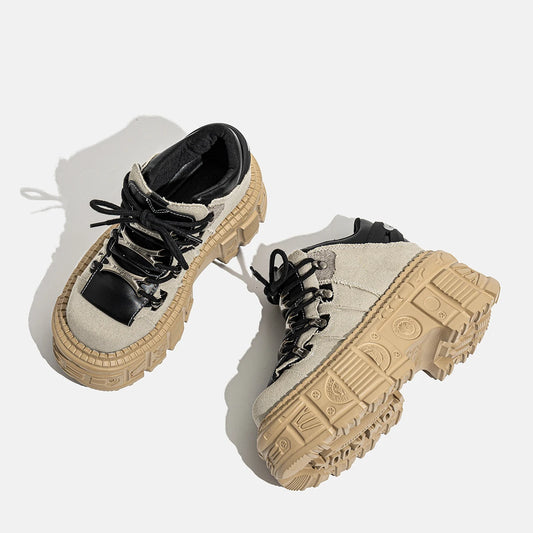 2025 New Retro Contrast Color Heavy Metal Platform Thick Bottom Female Gothic Denim Lace-up Tank High Top Punk Shoes Women